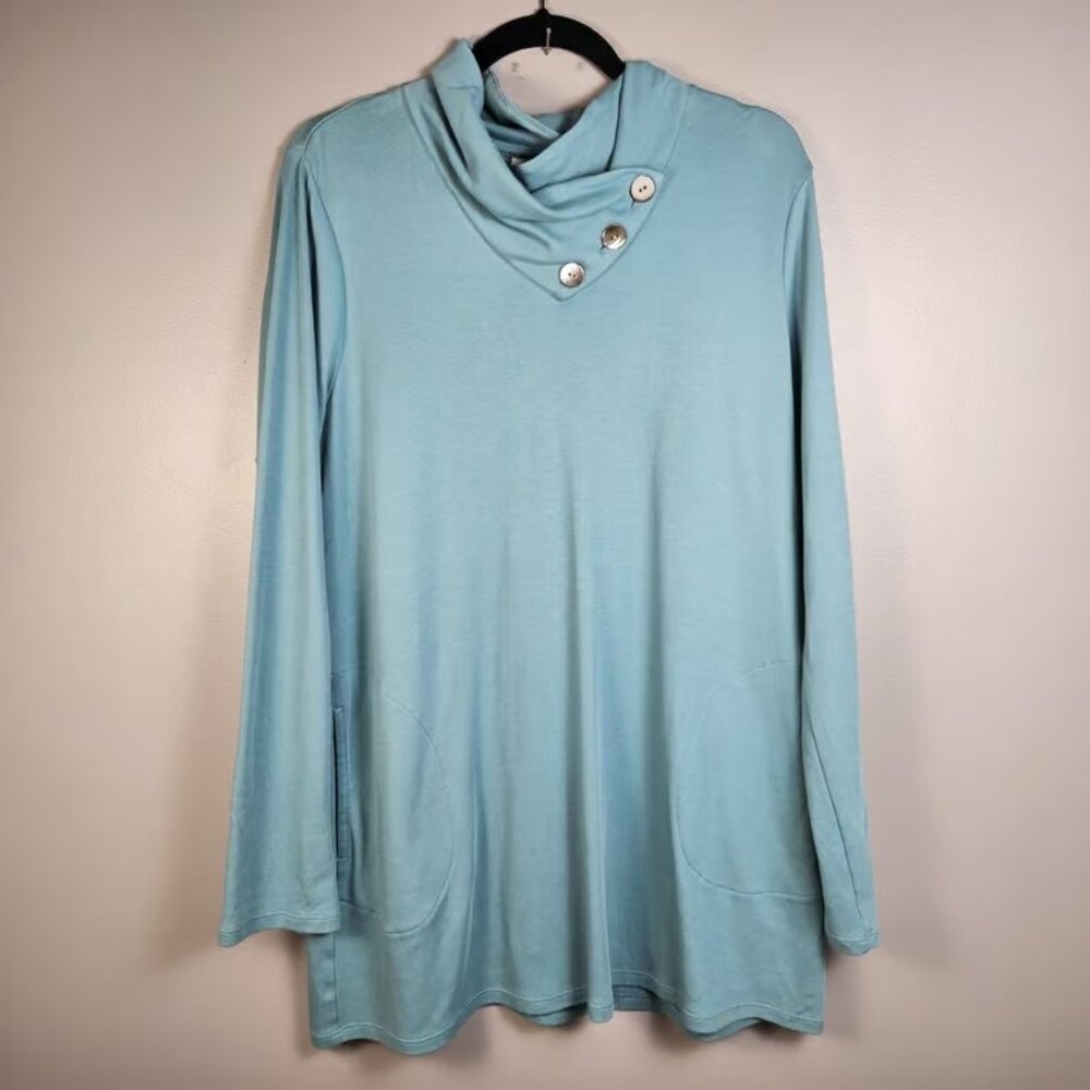 J. Jill Shirt Pure Jill Buttoned Drape-Neck Tunic Size Large Pockets 100% Cotton